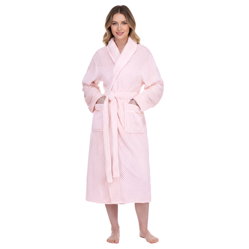 Plush Textured Design Fleece Long Bathrobe For Women