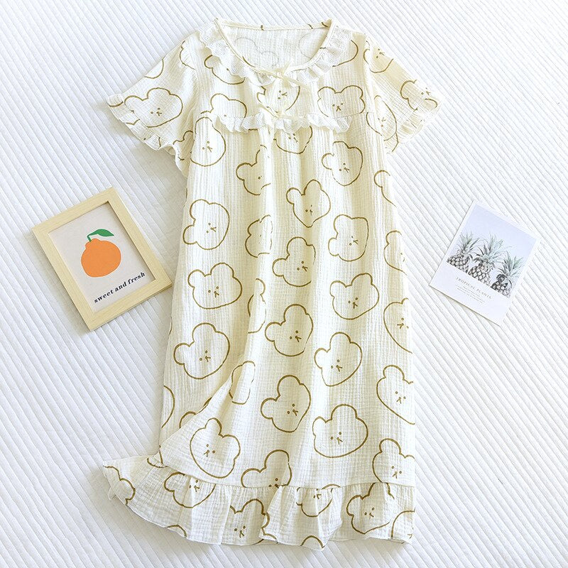 Ladies Cartoon Design Cotton Nightdress-Original Pajamas