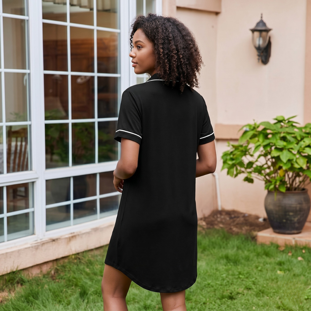 Front Button Nightdress Short Sleeve Pajama Sleepshirt For Women