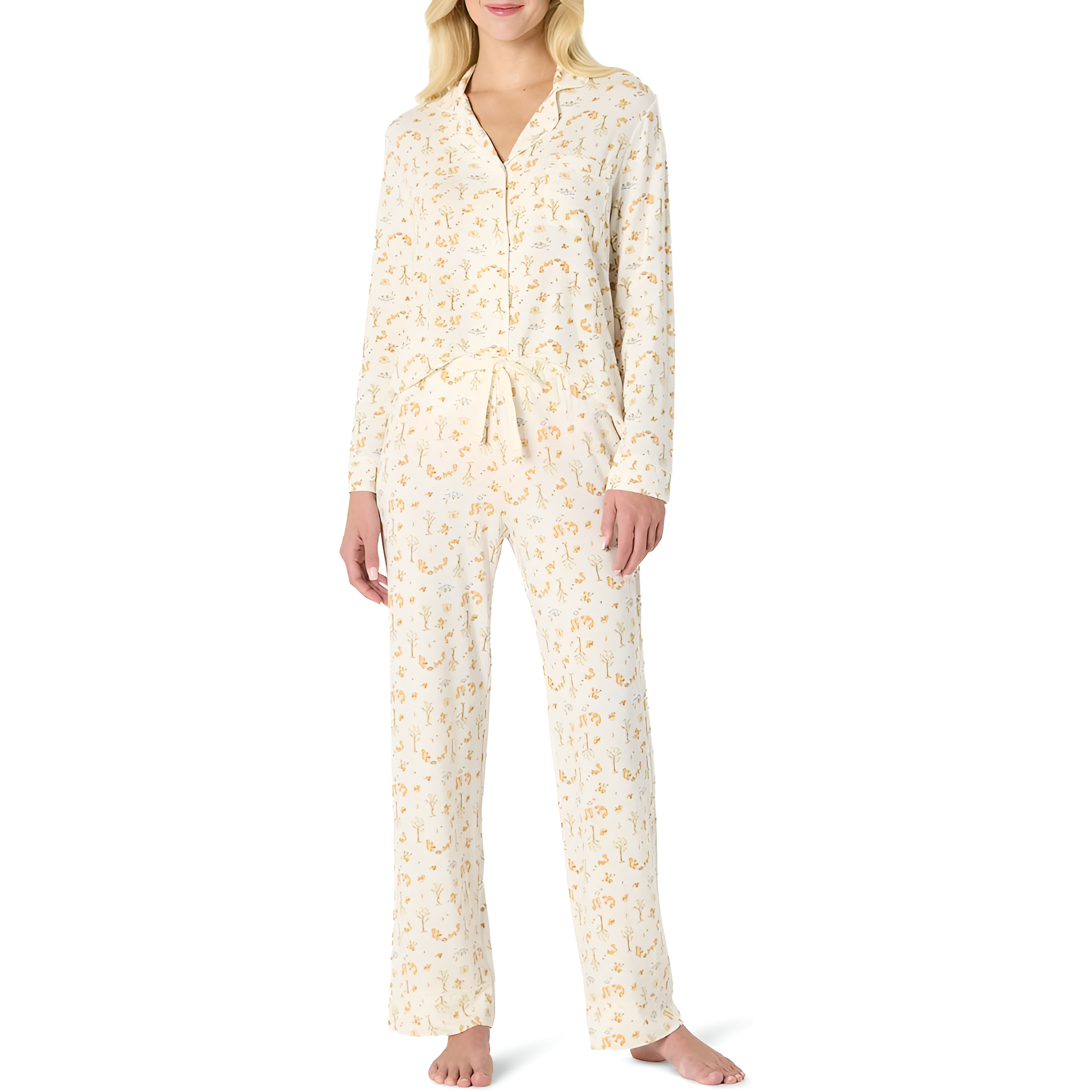 Long Sleeve Button Down Printed Pajama Set For Women