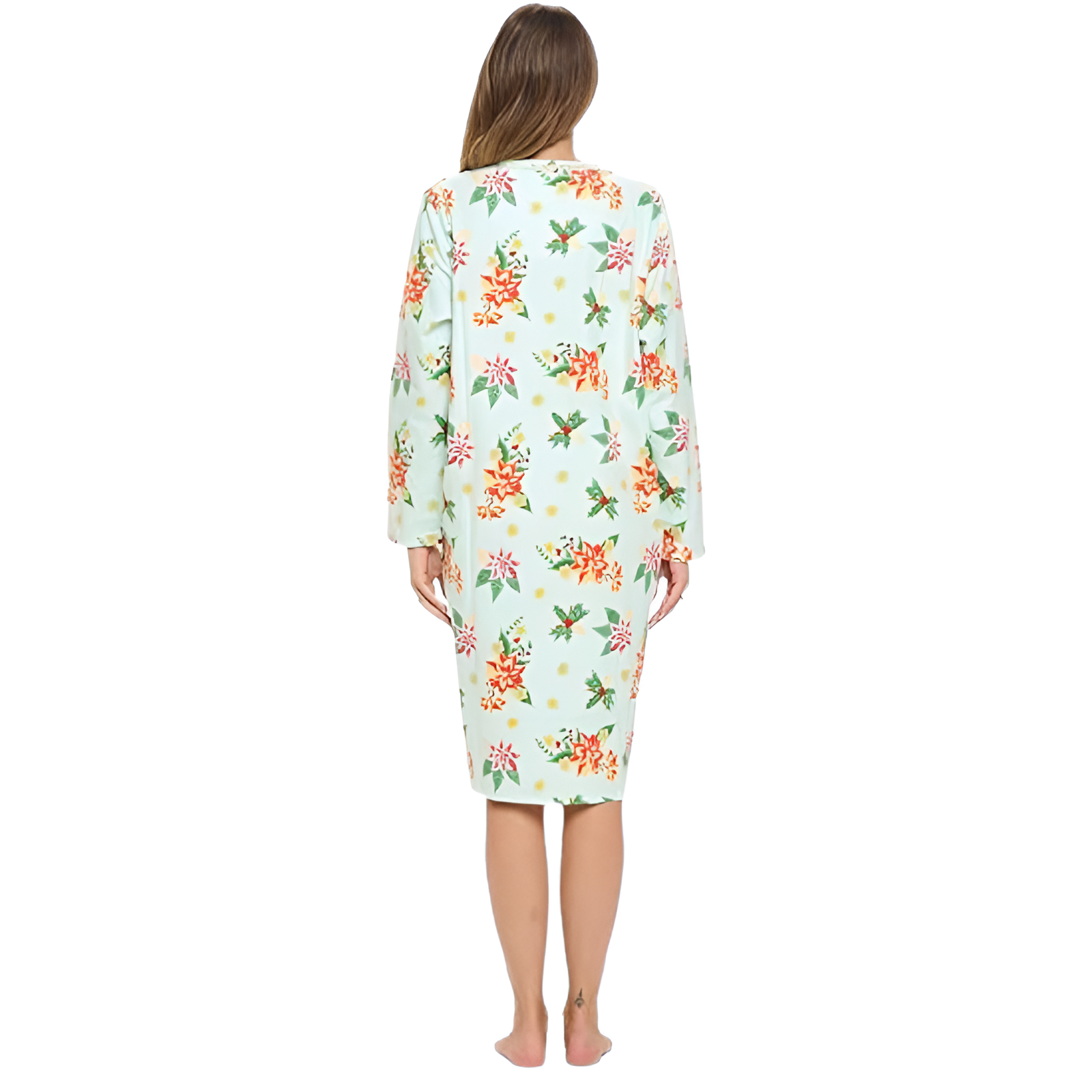 Long Sleeve Flannel Nightgown For Women With Floral Design