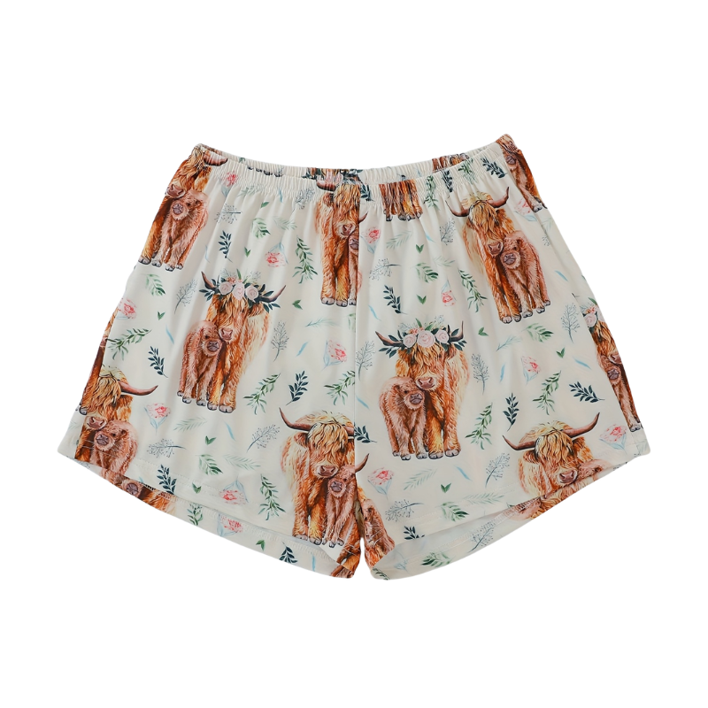 Highland Cow Print Short Sleeve Pajama Set For Women