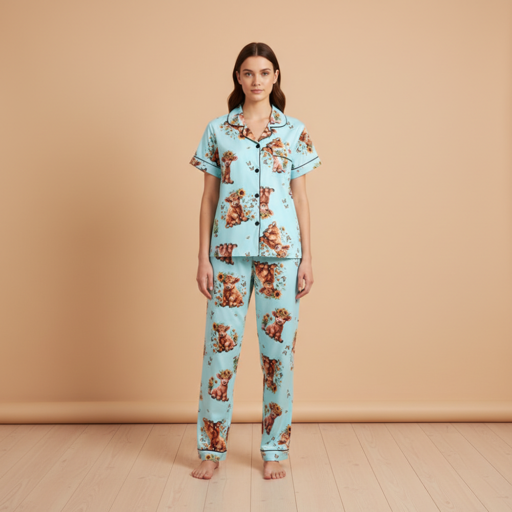 Three Piece Cow Print Pajama Set