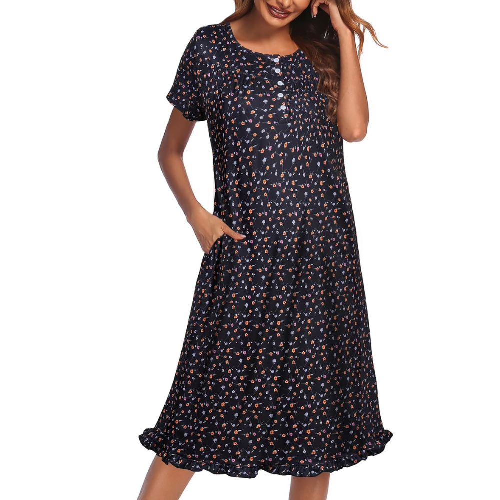Short Sleeve Nightgown With Pockets For Women