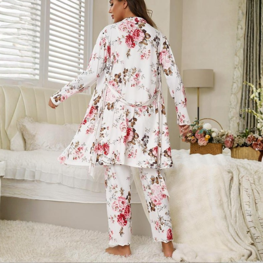3 Piece Floral Print Pajama Set With Cami Top And Matching Pants