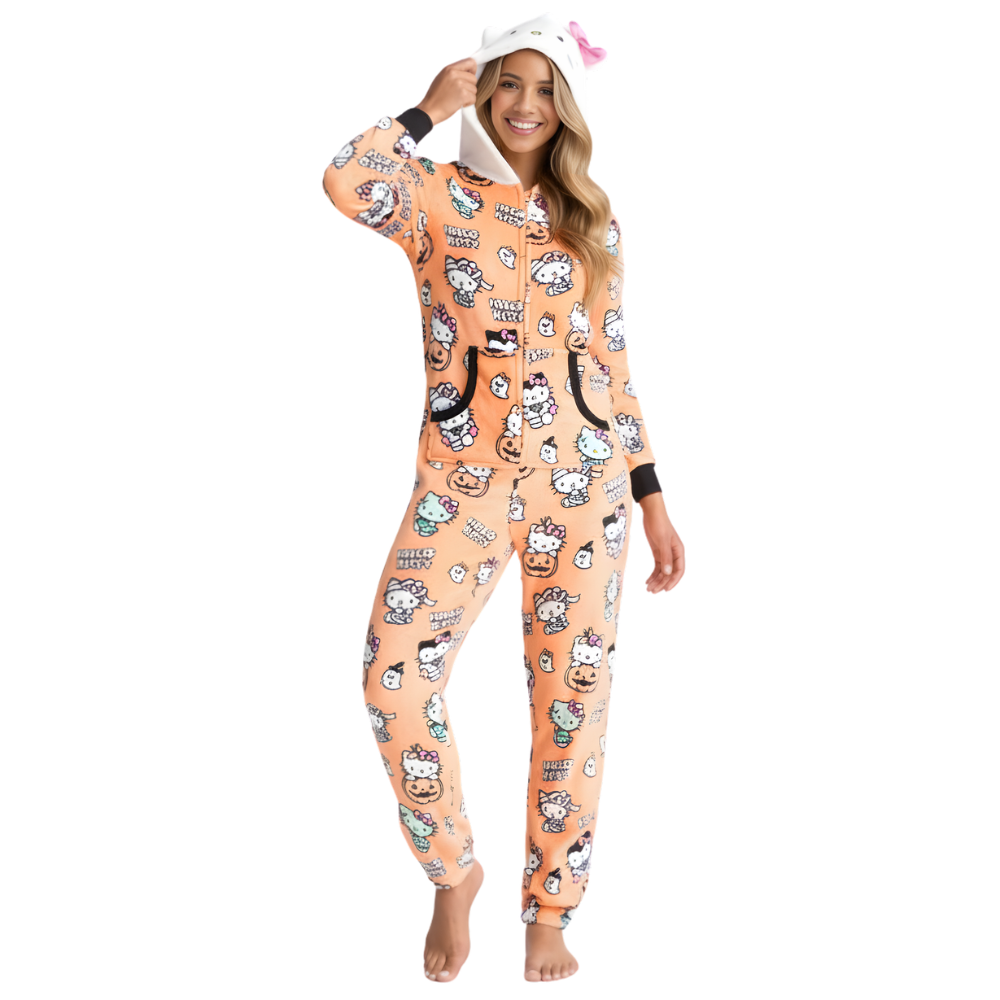 Graphic Union Suit With Character Print And Hood For Women