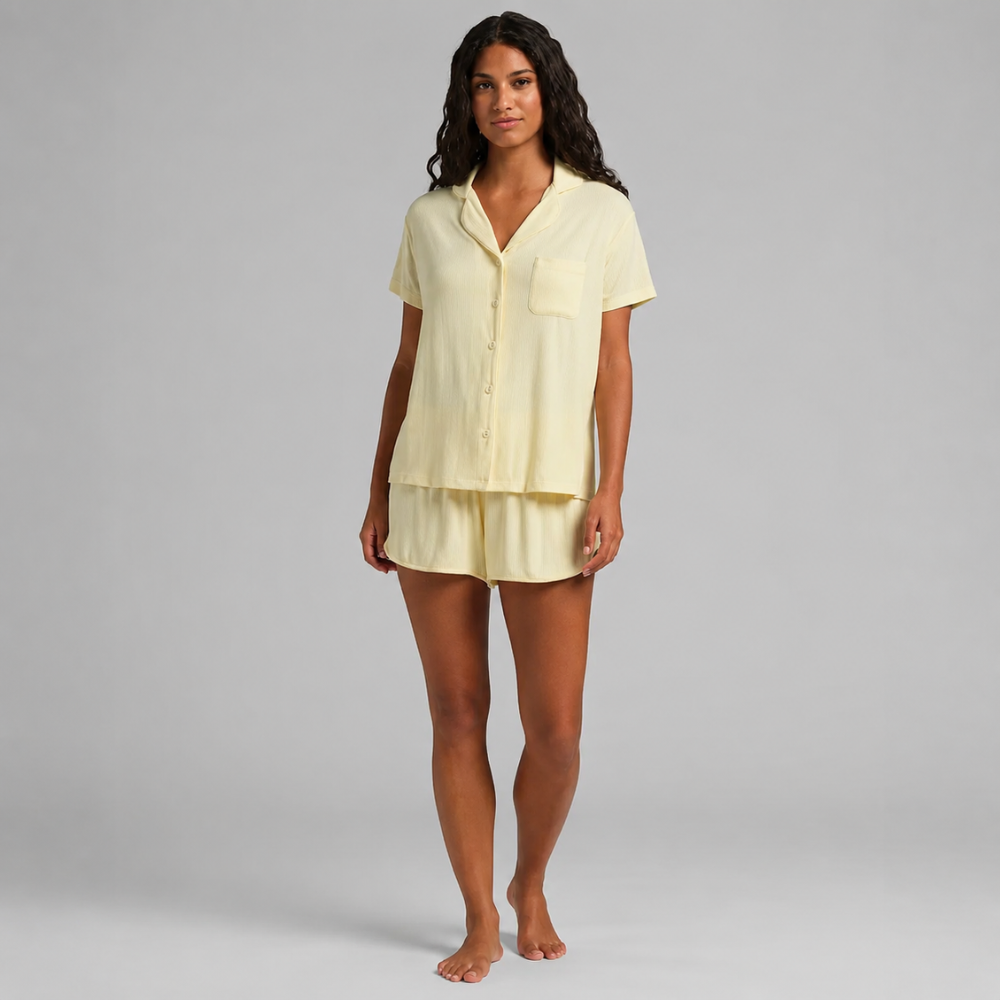 Soft Ribbed Short Sleeve Pajama Set For Women