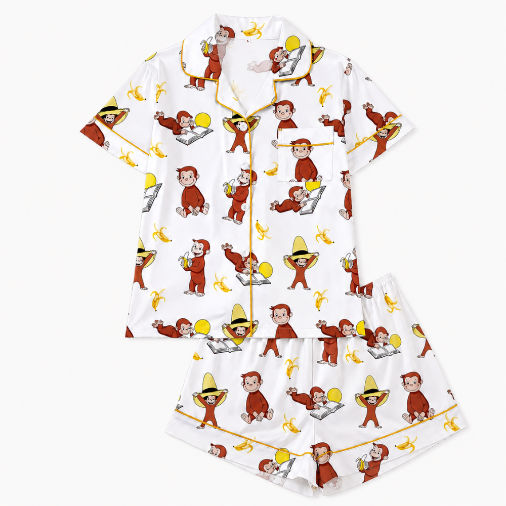 Printed Sleepwear Banana Comfortable Sleeve Shirt Set With Button For Women