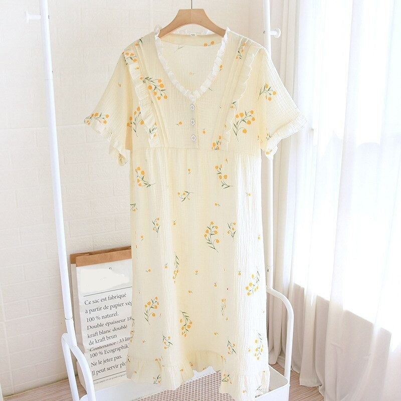Ladies Cotton Crepe Short Sleeve Night Wear-Original Pajamas
