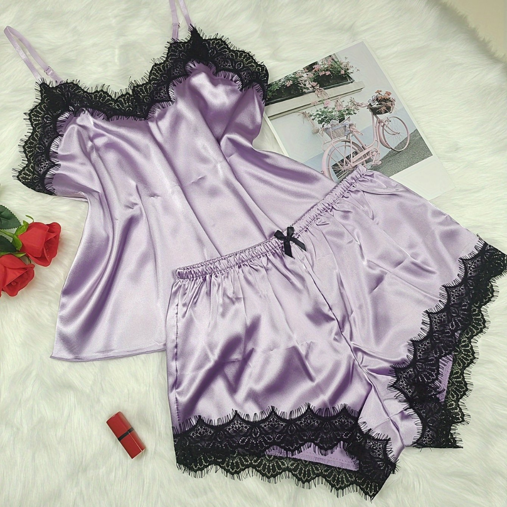 Two Piece Lace Trim Camisole Pajama Set