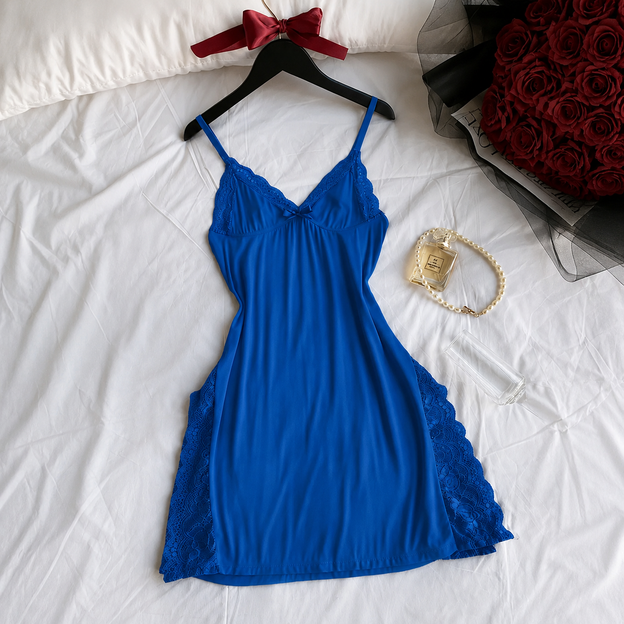 Casual Comfortable Lace Detail Loungewear Dress For Women