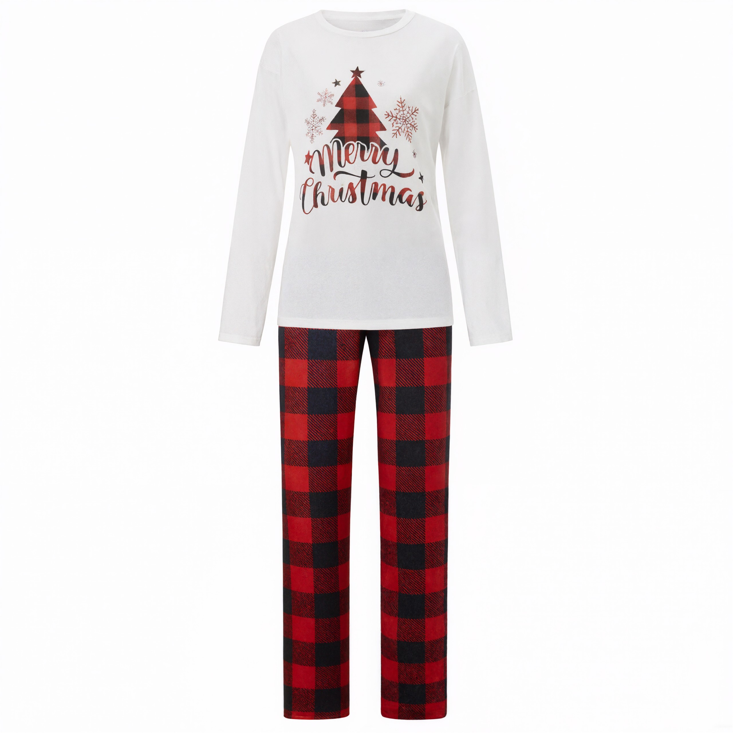 Merry Christmas Tree and Plaid Print Family Matching Pajama Sets