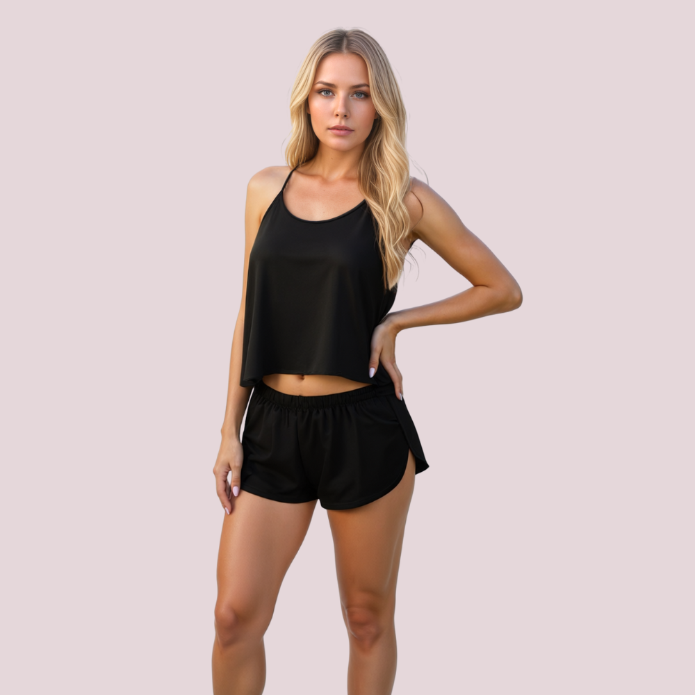 Satin Cami Pajama Set with Adjustable Straps and Shorts