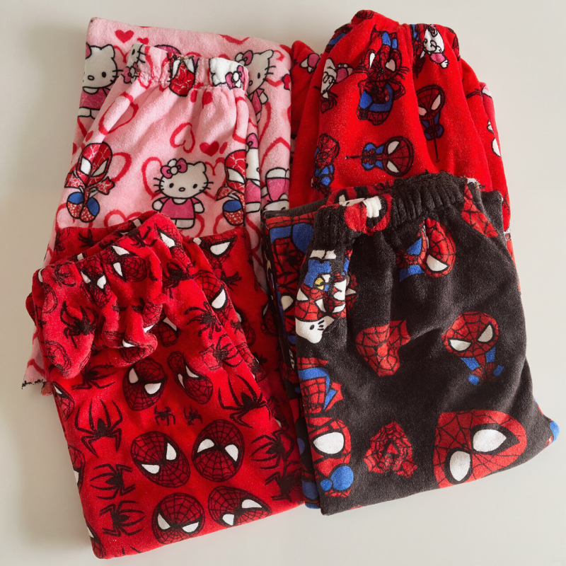 Cotton Velvet Spider Print Loose Pajama Pants