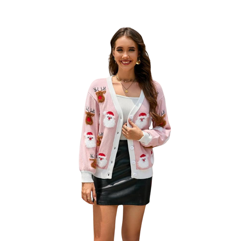 Knitted Button Up Sweater with Christmas Design-Original Pajamas