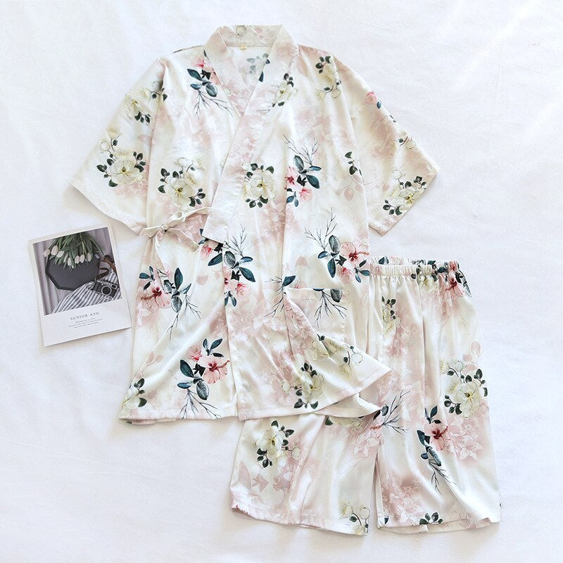 Women's Satin Chiffon Kimono 2 Piece Set-Original Pajamas