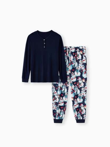 Family Matching Snowman Print Pajama Set With Long Sleeves-Original Pajamas