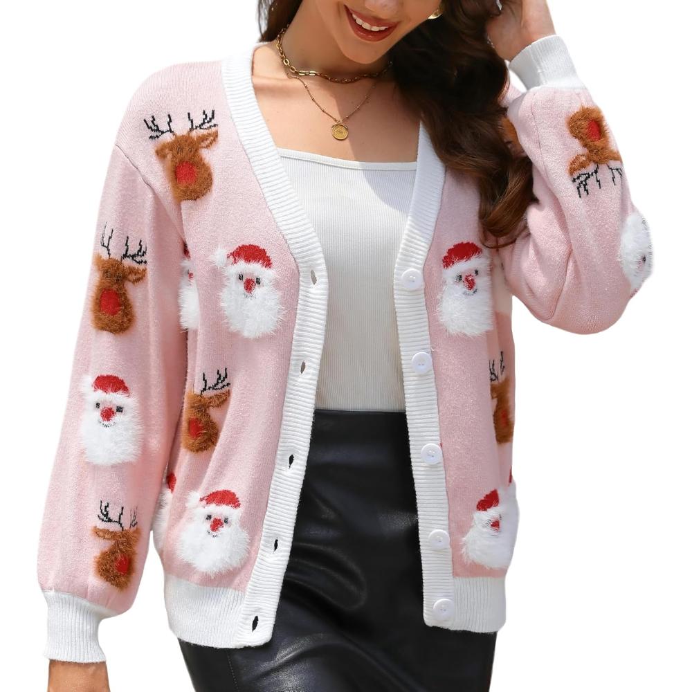 Knitted Button Up Sweater with Christmas Design-Original Pajamas