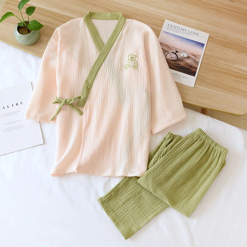 Women's Japanese Kimono Style 2 Piece Pajama Set-Original Pajamas