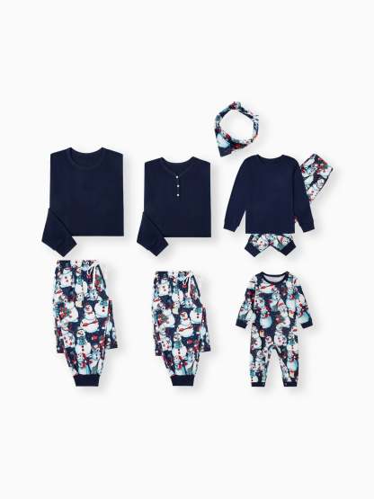 Family Matching Snowman Print Pajama Set With Long Sleeves-Original Pajamas