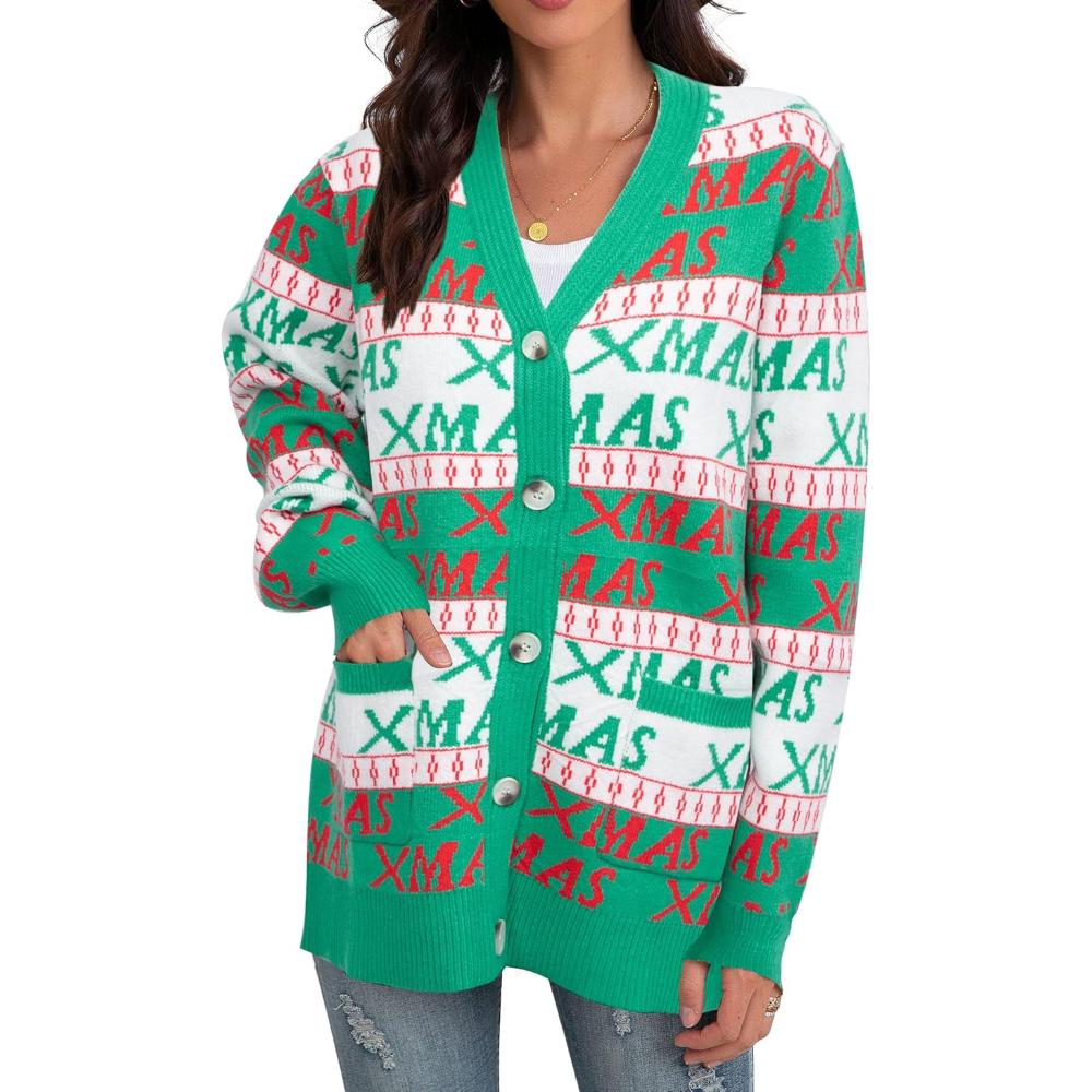 Snowflake And Decoration Print Christmas Cardigan-Original Pajamas
