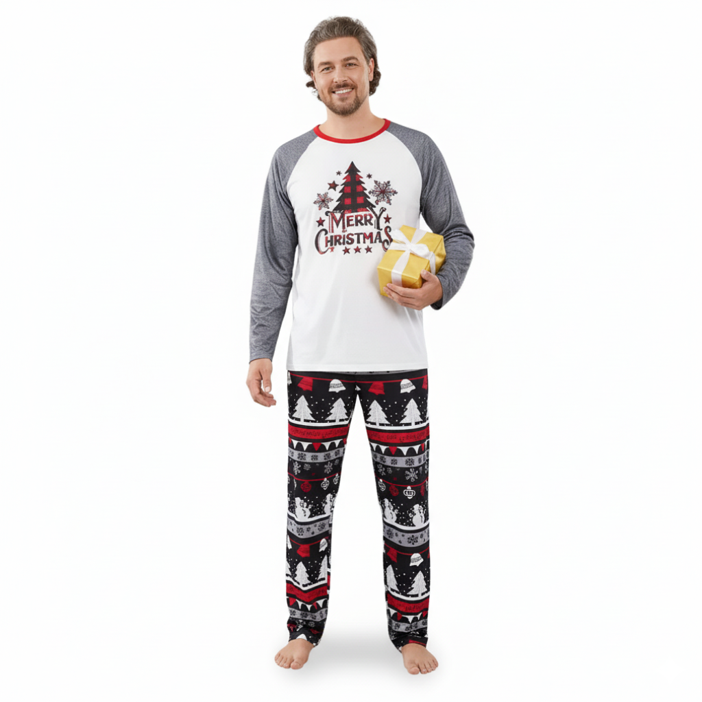 Tree and Snowflake Printed Merry Christmas Family Matching Pajama Set