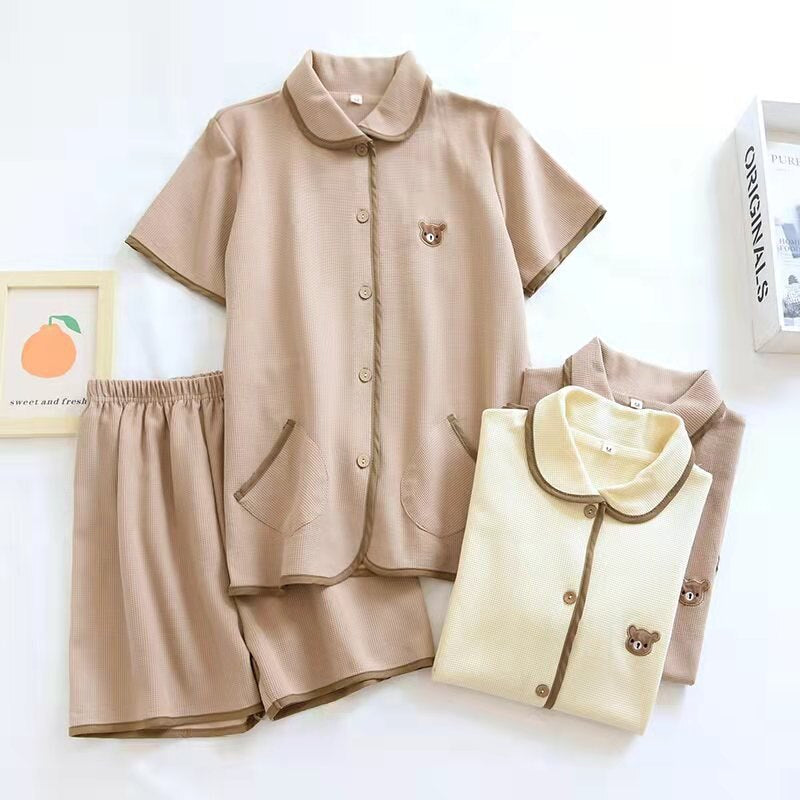 Cotton Knitted Couple 2 Piece Short Sleeve Pajama Set-Original Pajamas