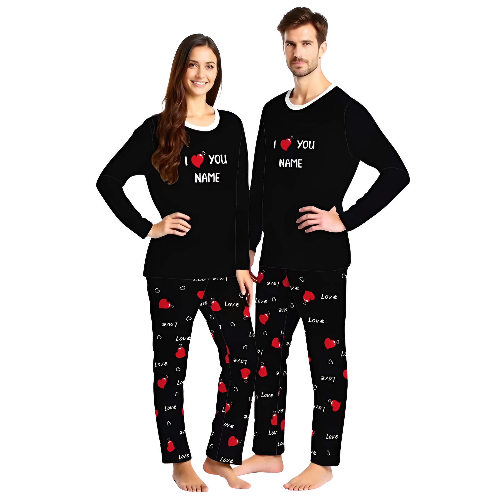 Matching Print Pajama Top Pants Set For Couples