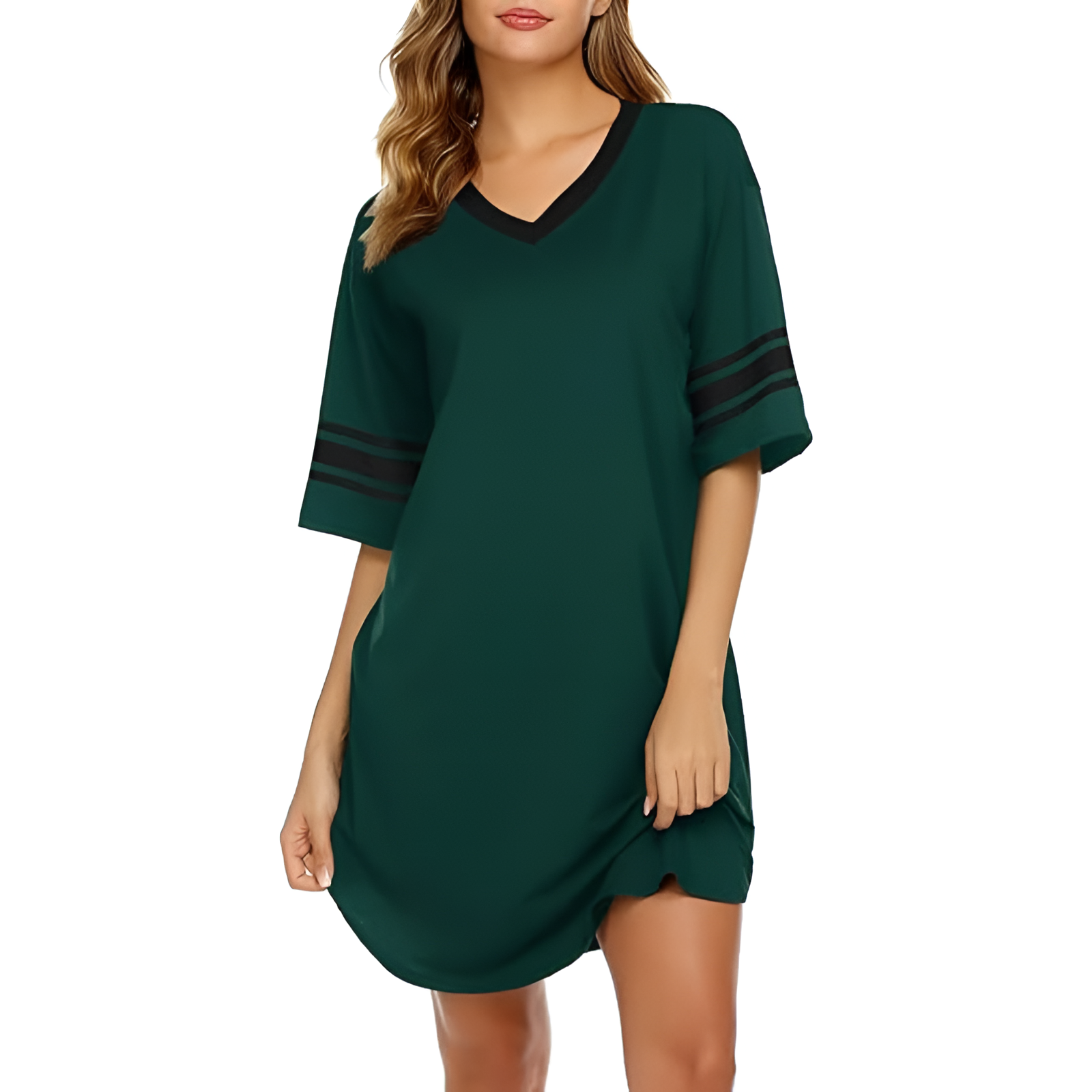 Nightgown Sleepwear With Short Sleeves And Color Block For Women