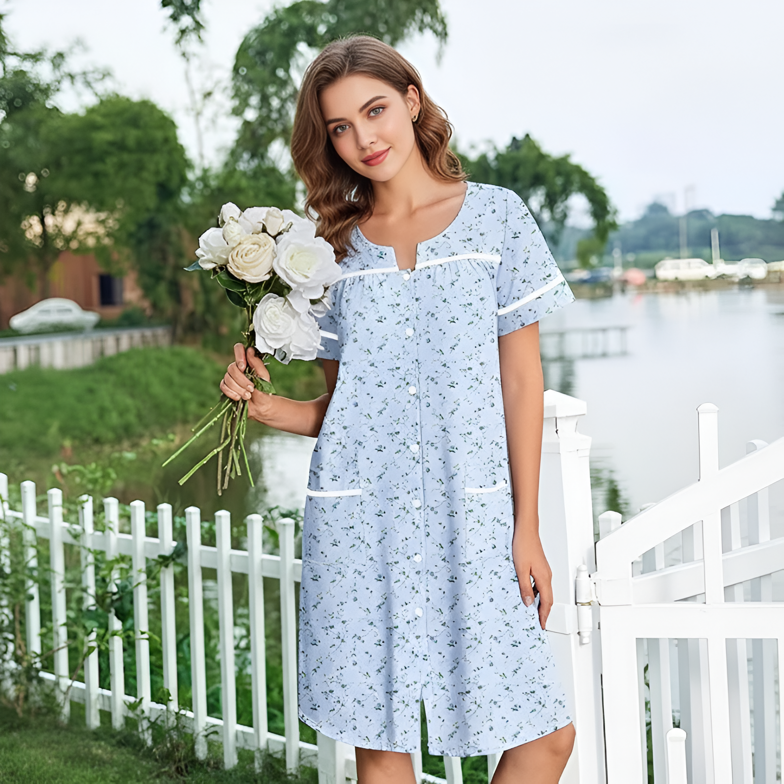 Nightgowns For Women With Buttons And Pockets