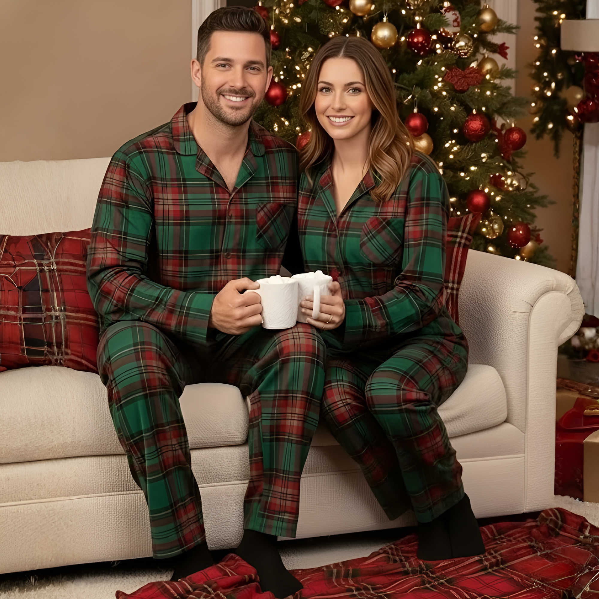 Plaid Button Loungewear Set For Couple