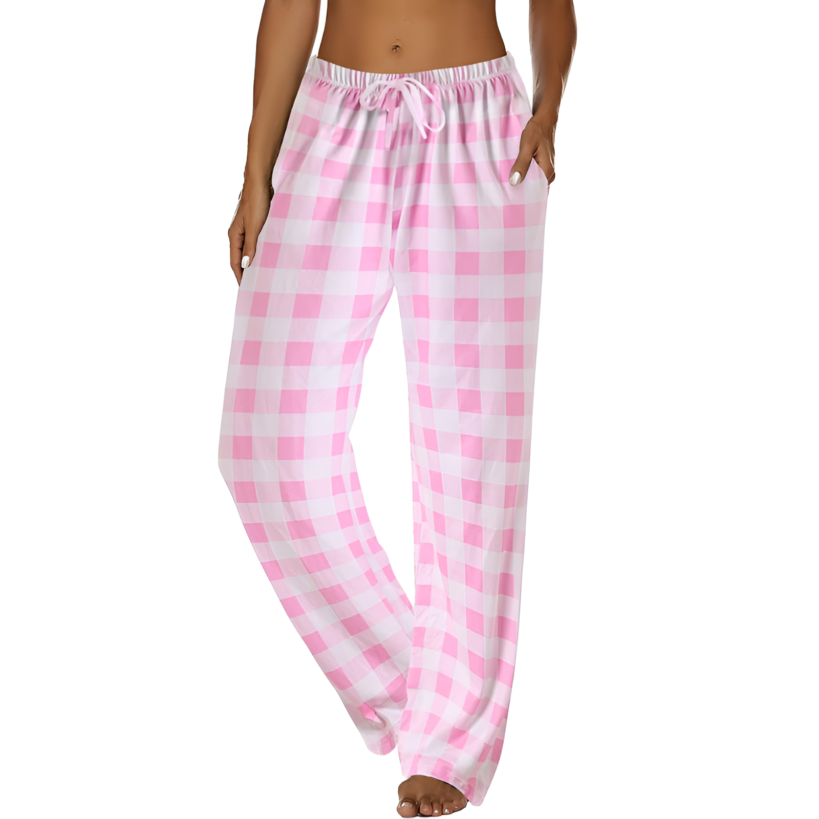 Lightweight Plaid Sleep Lounge Pants With Pockets For Women