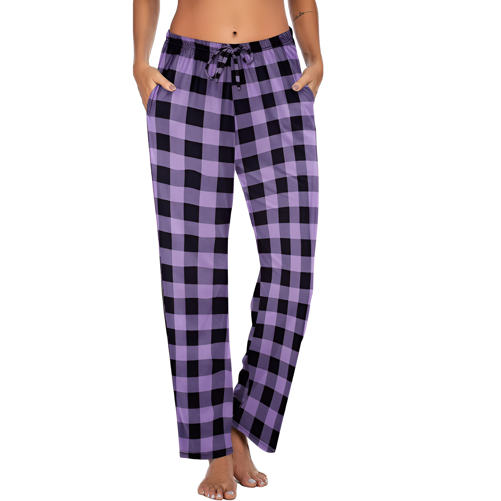 Lightweight Plaid Sleep Lounge Pants With Pockets For Women