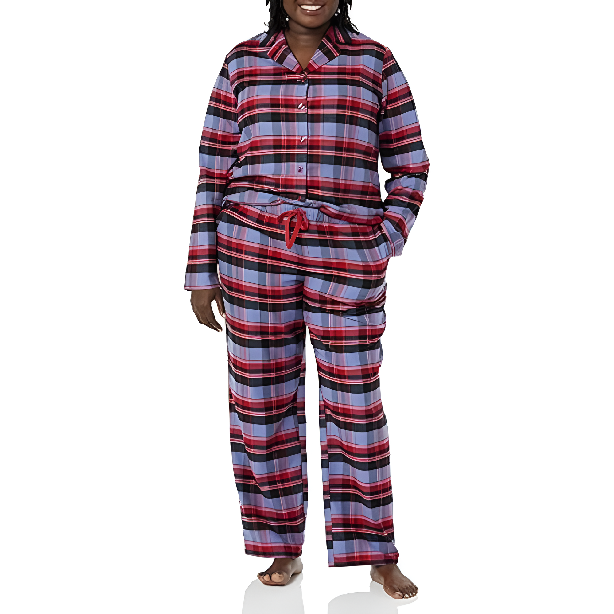 2 Piece Classic Flannel Button Down Pajama Set With Pants