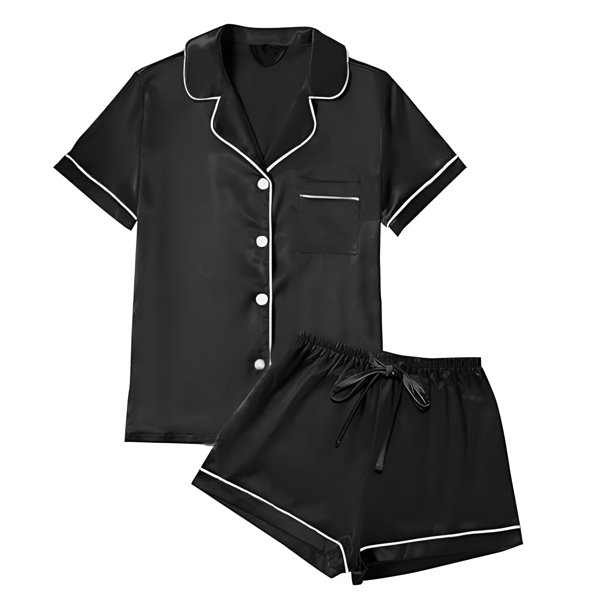Four Piece Pajama Set With Short Sleeve Shirt And Shorts For Women