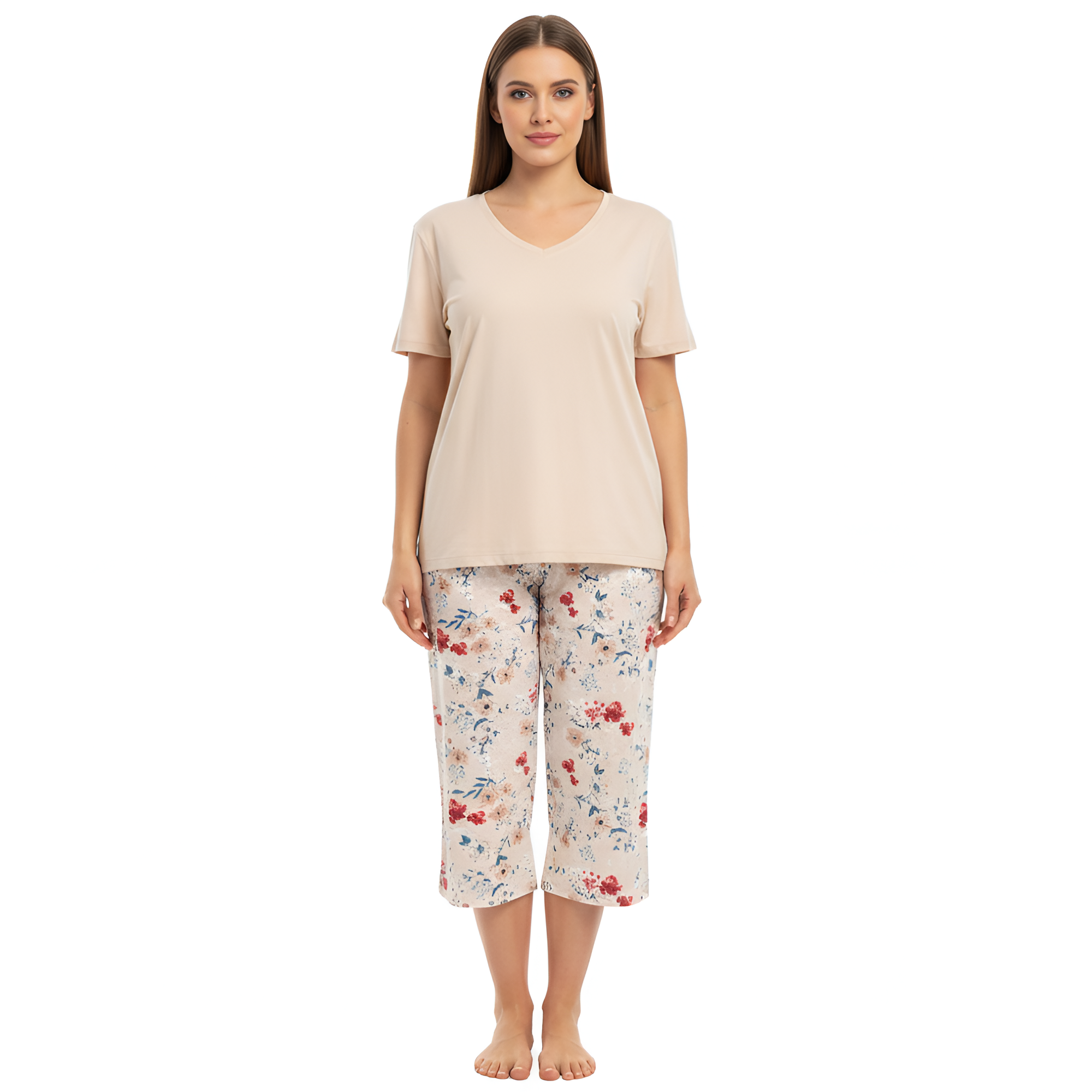 Sleepwear Top And Capri Pajama Pants Set For Women
