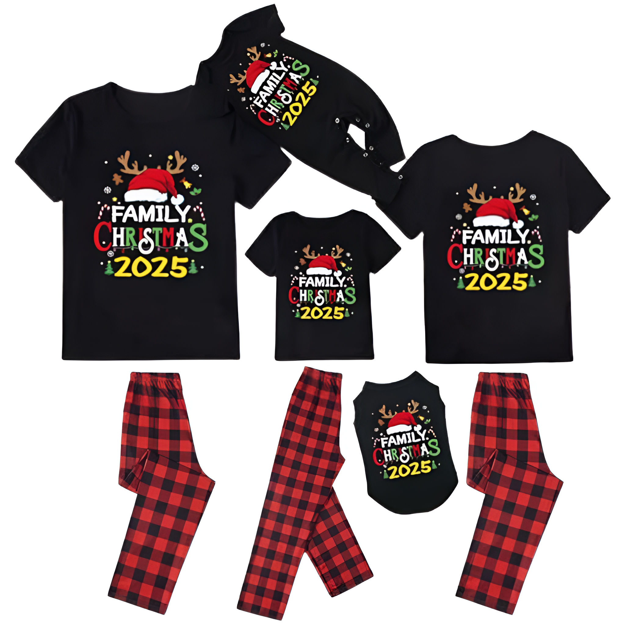 Matching Family Christmas Pajama Set With Letter Print T Shirt