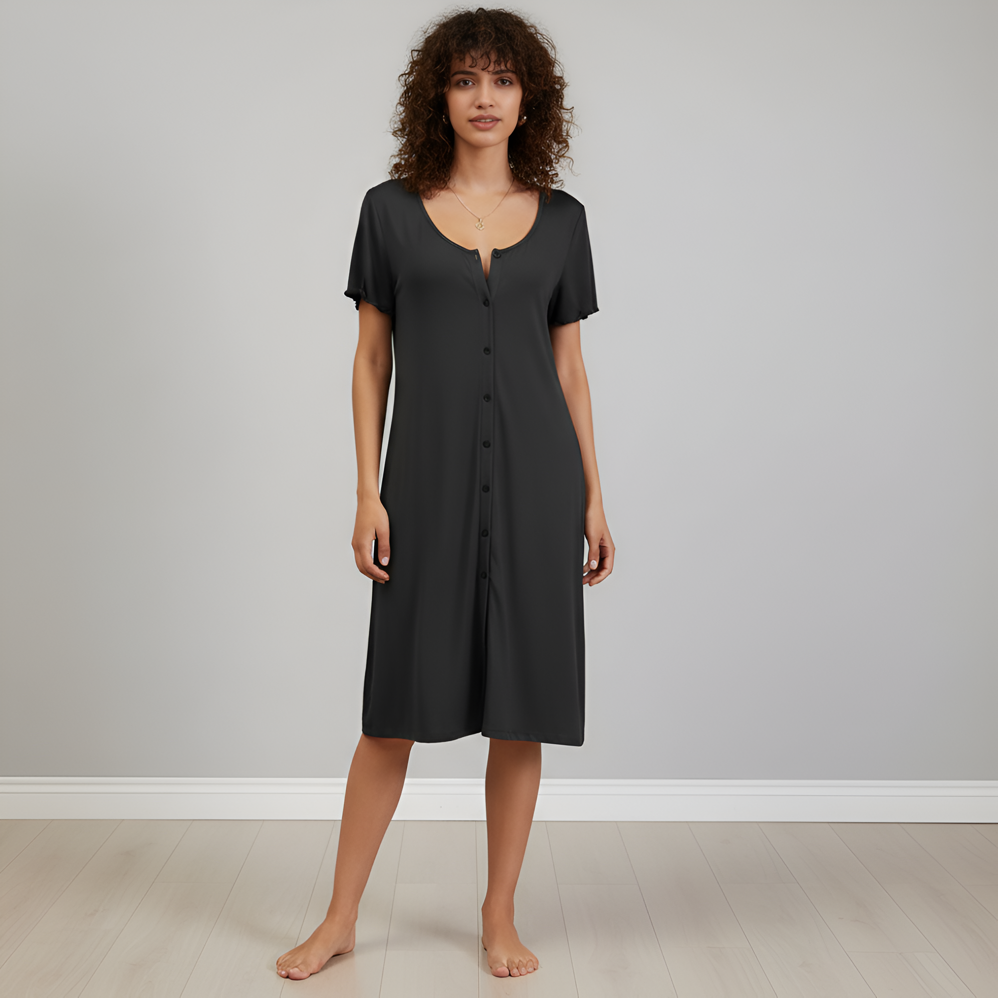 Nightshirt With Short Sleeves And Button Down Design For Women