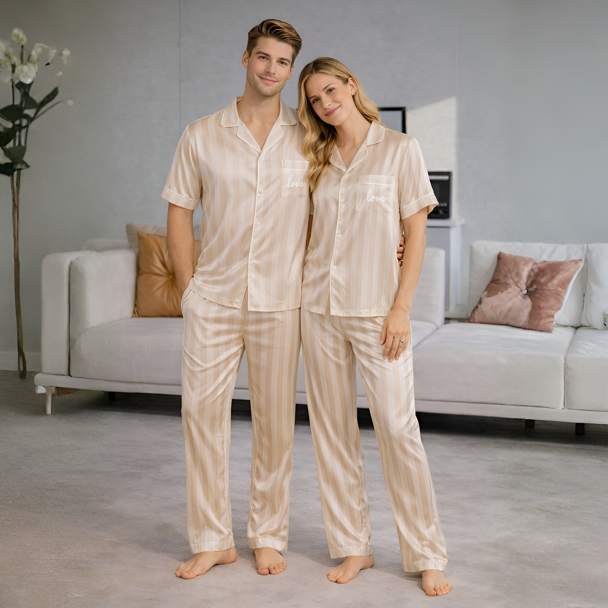 Couple Style Men's or Women's Y Striped Short-Sleeve Pajama Set