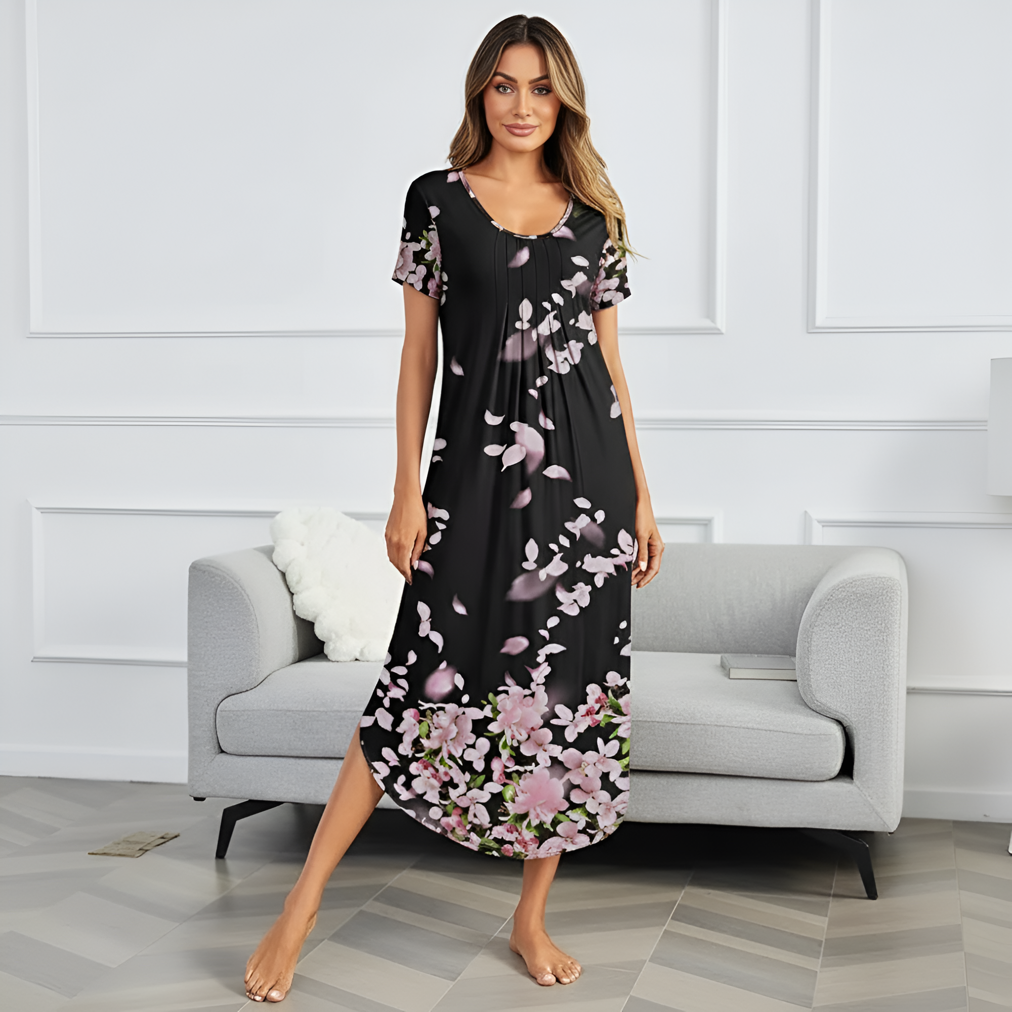 Long Sleepwear Dress For Women With Pleated Style