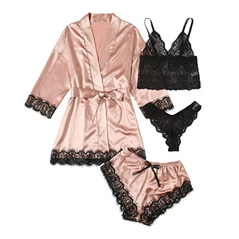 Women's Satin Floral Lingerie Pajama Set-Original Pajamas