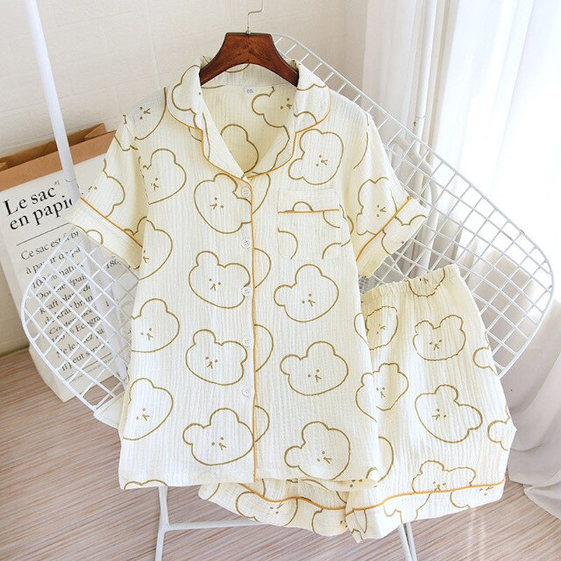 Women's Bear Design Shorts Sleeves 2-Piece Pajama set-Original Pajamas