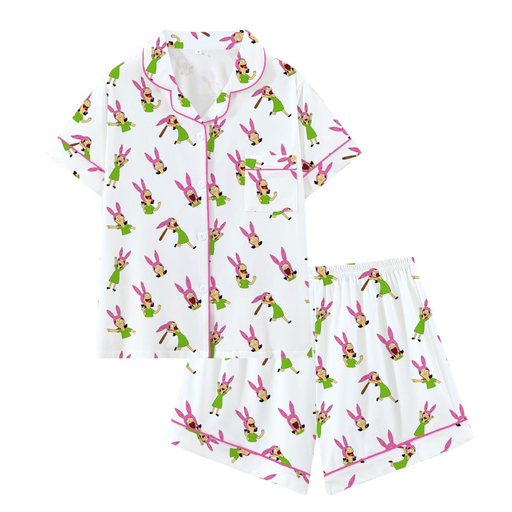 Casual Cartoon Printed Short Sleeve Pajama Set For Women