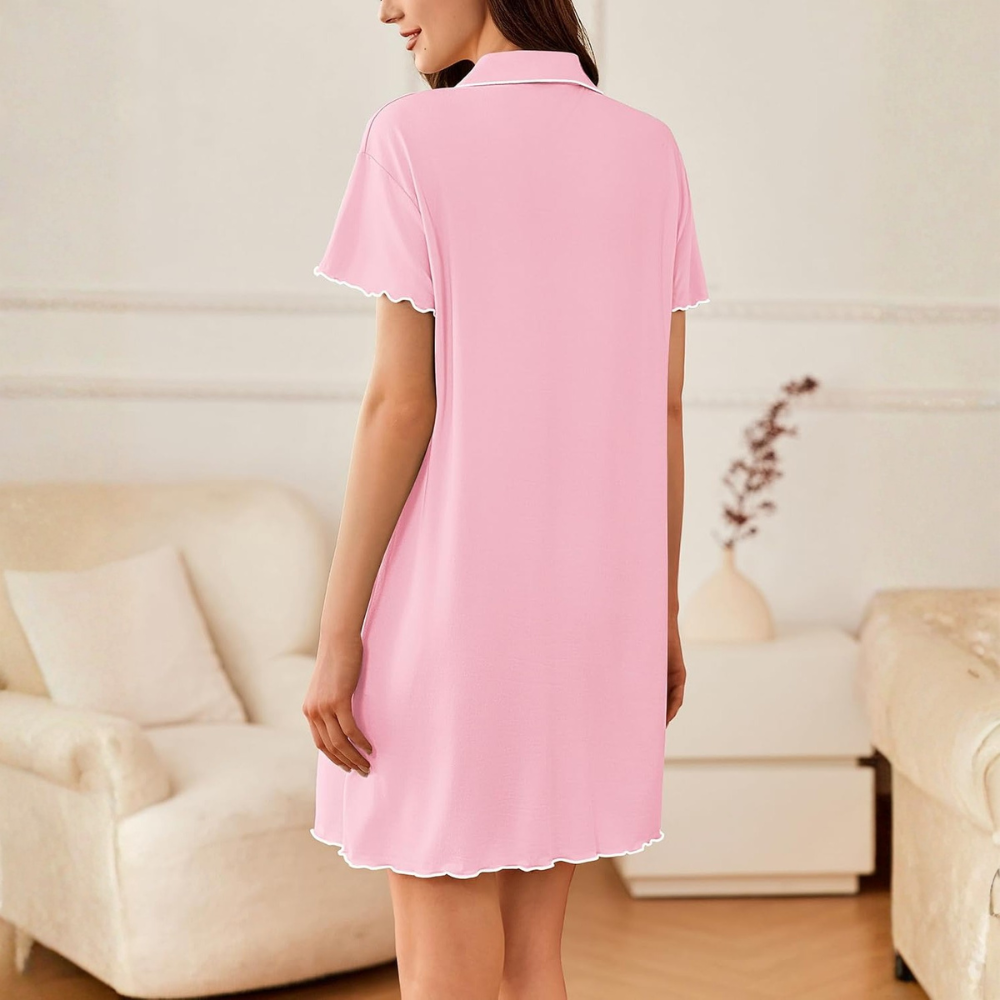 Women’s Soft Button Down Nightgown with Short Sleeves