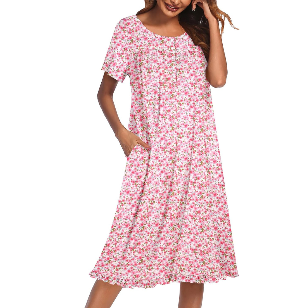 Short Sleeve Nightgown With Pockets For Women