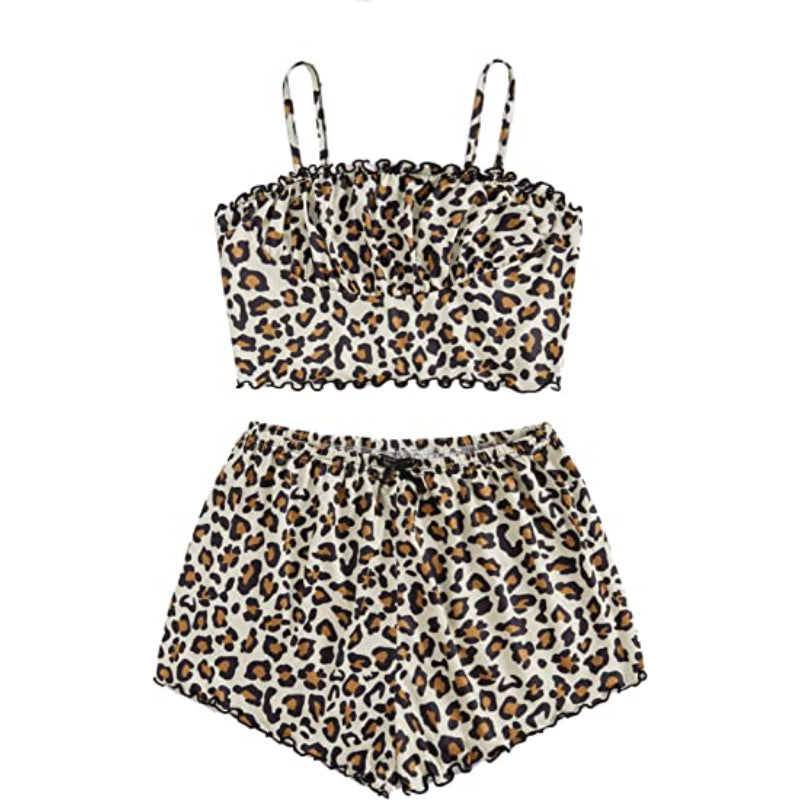 Women's 2 Piece Sleeveless Button Crop Tank Tops & Shorts Lounge Set-Original Pajamas