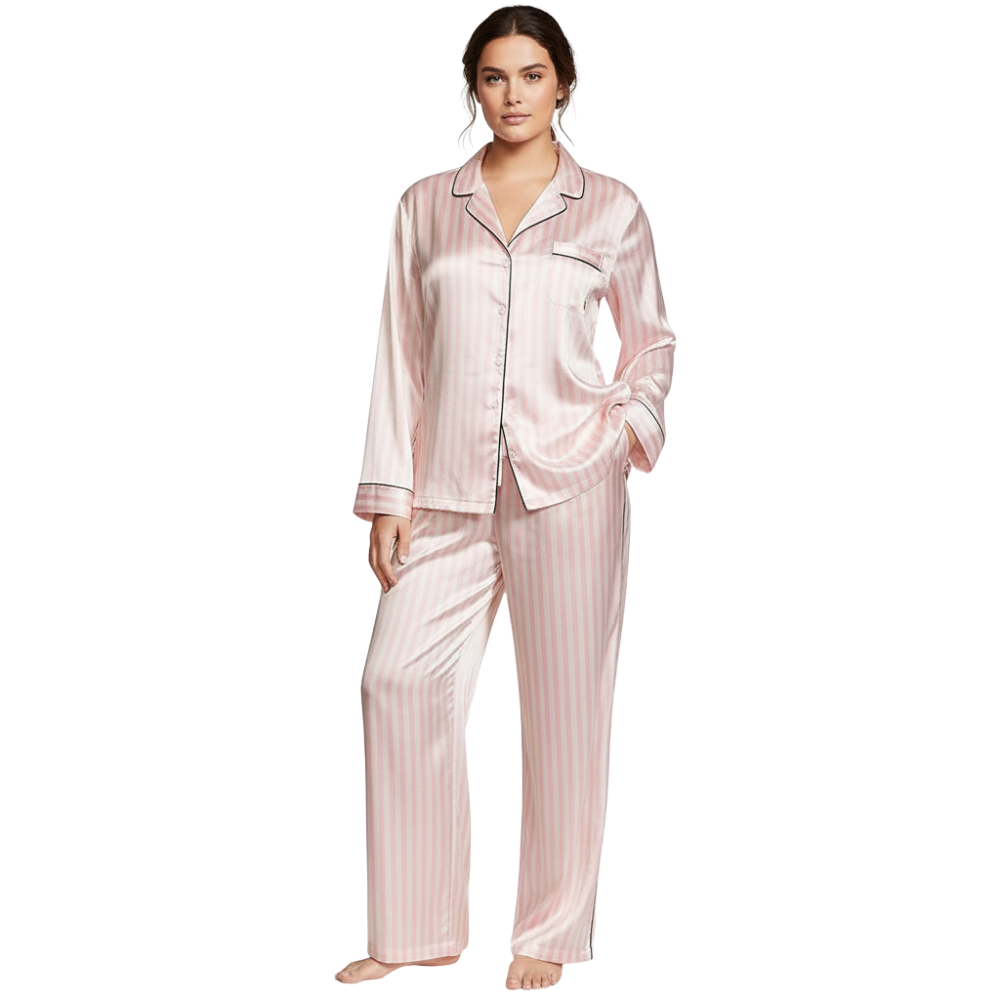 Satin Sleepwear Set For Women With Long Shirt And Drawstring Pants