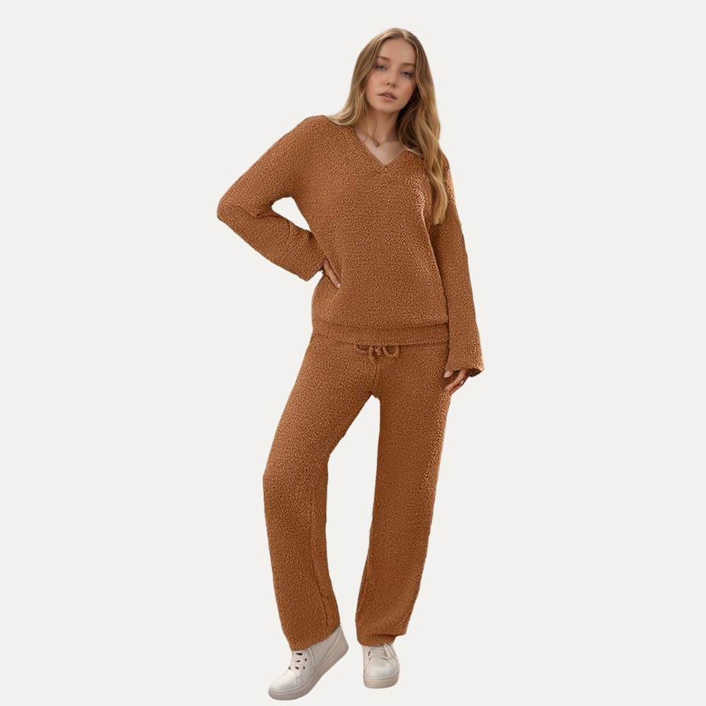 2 Pieces Fuzzy Fleece Pajama Set For Women