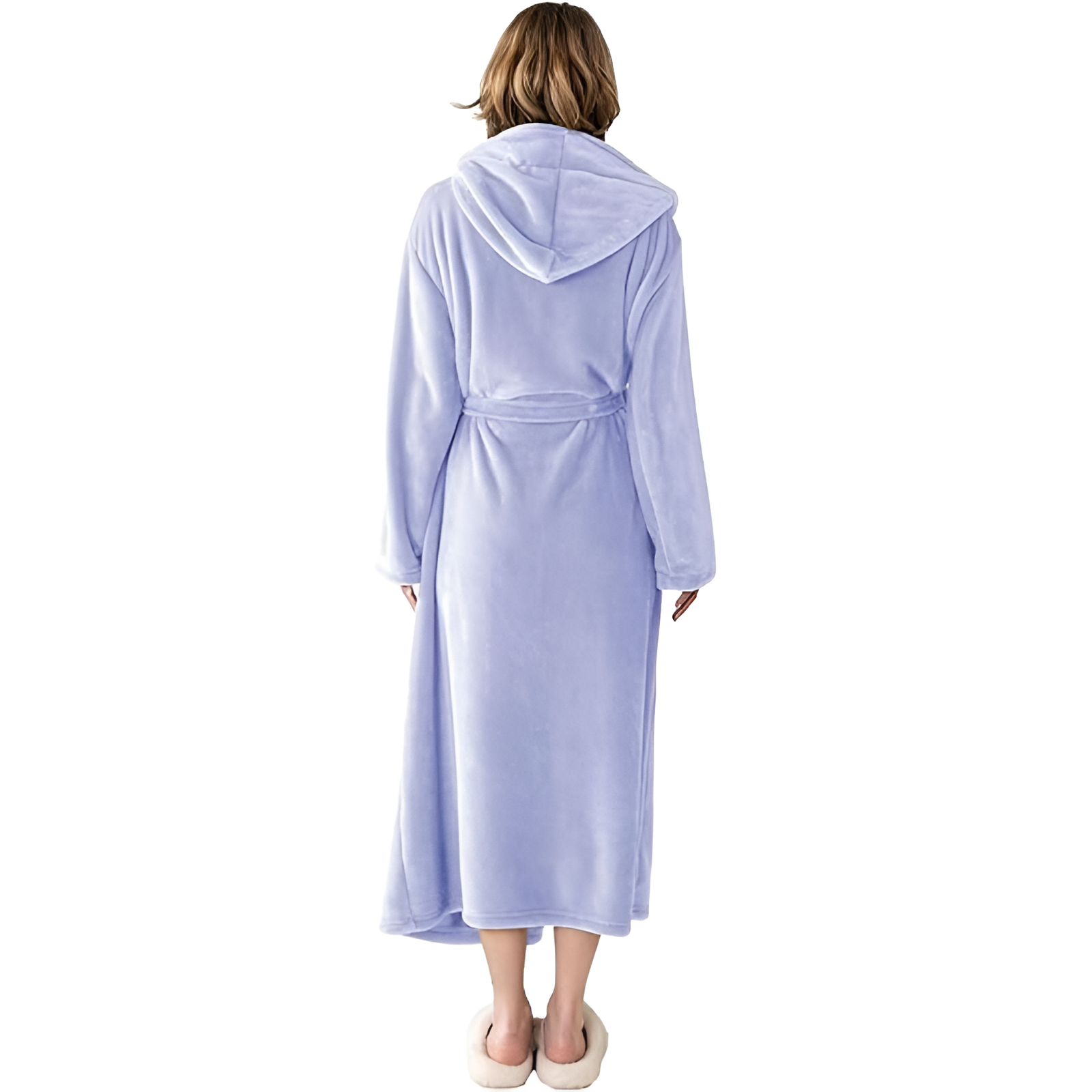 Full Length Hooded Plush Fleece Bathrobe For Women
