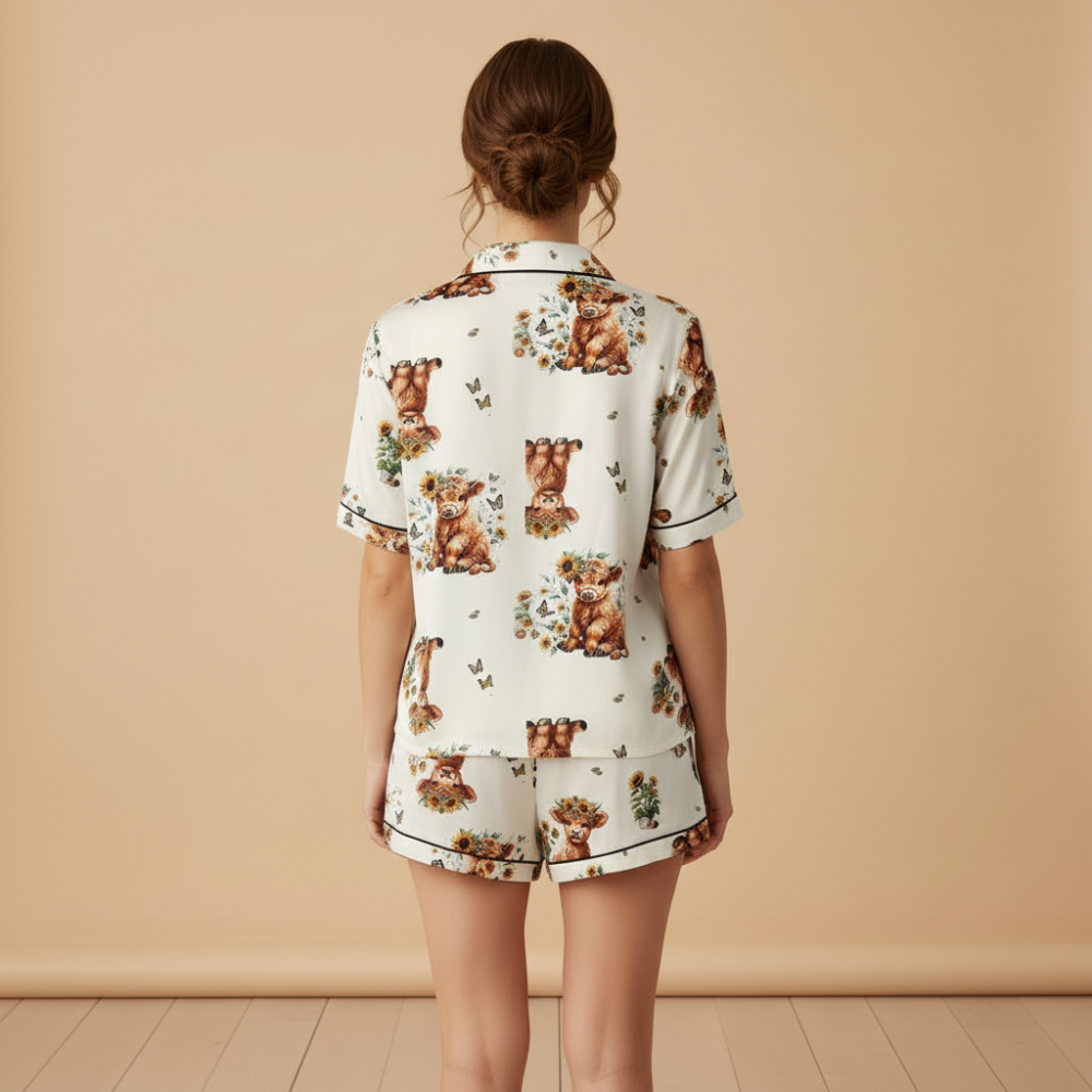 Three Piece Cow Print Pajama Set
